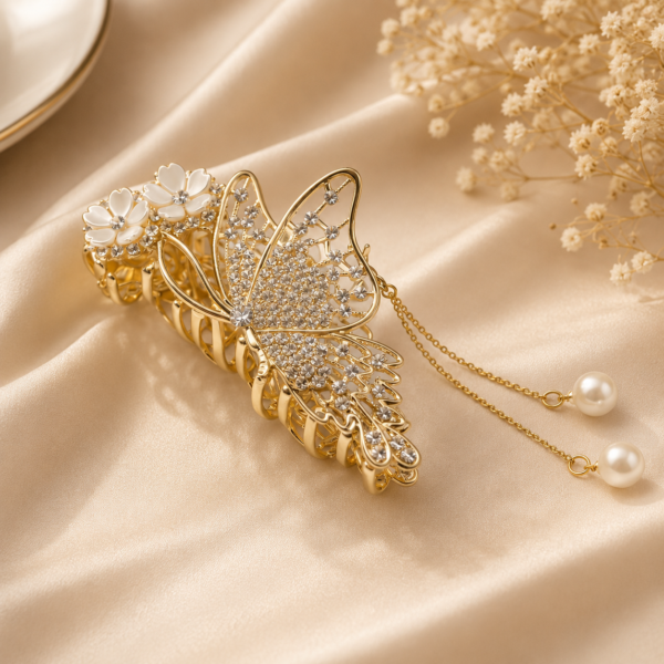 Luxury Butterfly Hair Claw Clip with Detachable Pearl Tassel