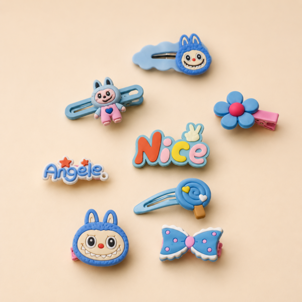 Kids Cartoon Hair Clips Set – 8PCS - Blue