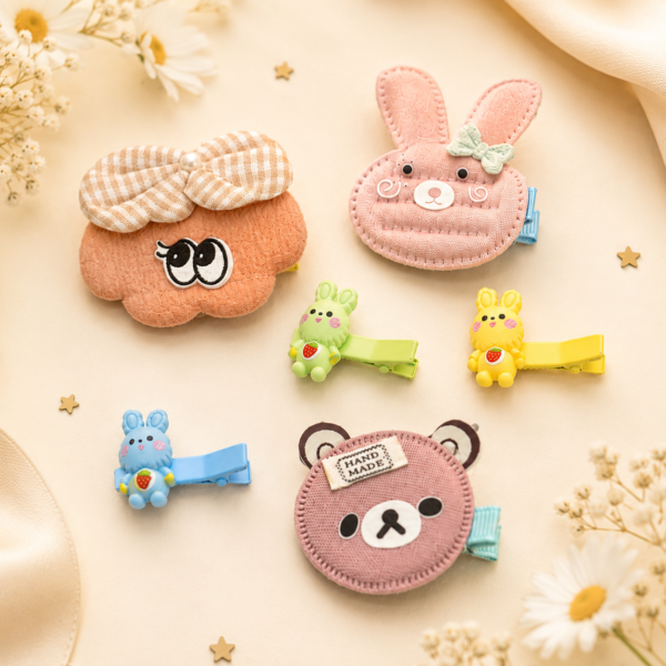 Kids Bunny & Bear Hair Clips Combo - 6PCS