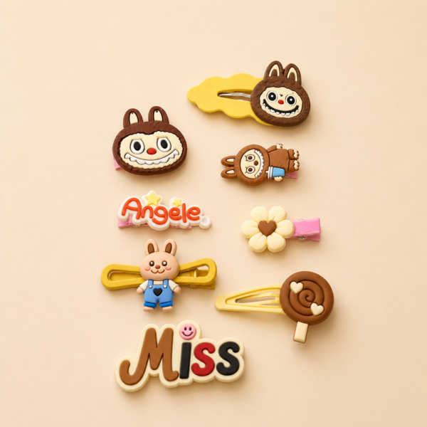 Kids Cartoon Hair Clips Set – 8PCS - Chocolate Brown