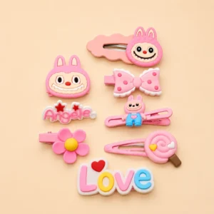 Kids Cartoon Hair Clips Set – Pack of 8 - Pastel Pink