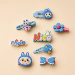 Kids Cartoon Hair Clips Set – Pack of 8 - Blue