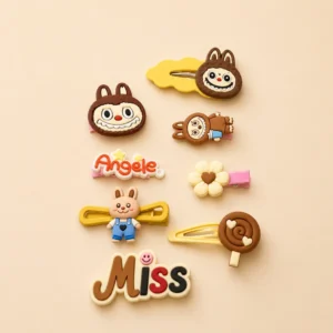 Kids Cartoon Hair Clips Set – Pack of 8 - Chocolate Brown