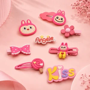 Kids Cartoon Hair Clips Set – Pack of 8 - Pink