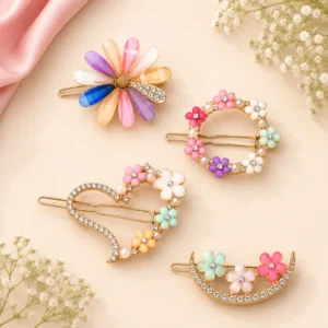 Elegant Floral Crystal Hair Clips Set – 4 Clips
