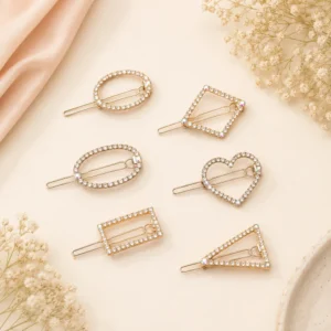 Crystal Geometric Hair Clips Set – 6 PCS