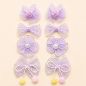 Princess Bow Hair Clips Set – pack of 8